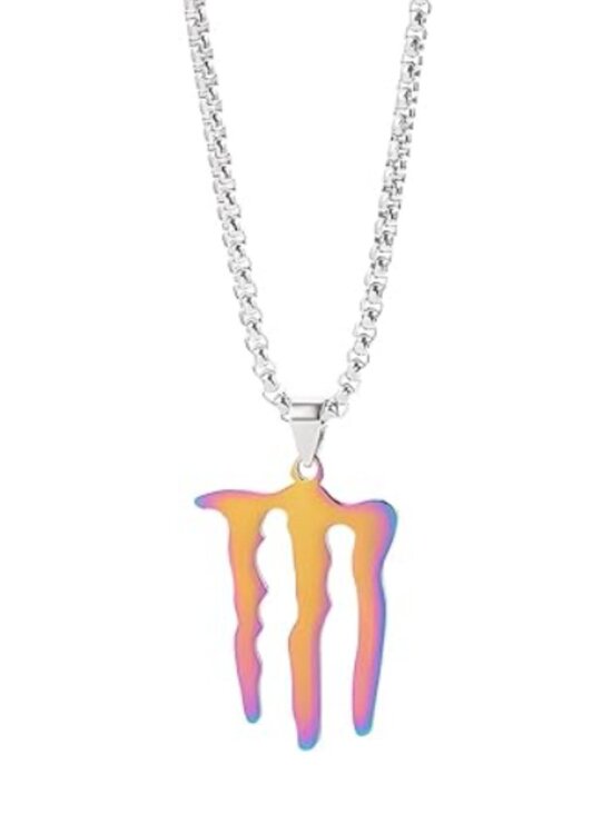 Other - ENERGY DRINK NECKLACE - Stainless Steel "M" Logo Pendant 23" Chain (Iridescent)